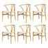 1 Set of 6 Artiss Dining Chairs Wooden Rattan Seat Wishbone Back