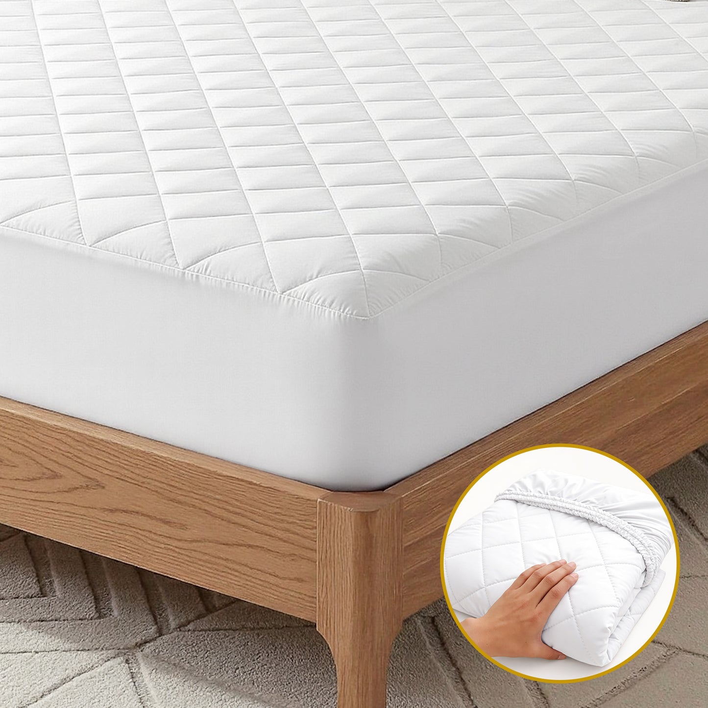 Giselle Waterproof Mattress Protector 100% Cotton Quilted Fitted Cover King Single