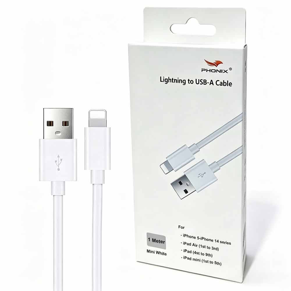 USP Lightning to USB-A Mini Cable (1M) White - Quick Charge & Connect, Fast Charge, Durable & Reliable, Apple iPhone/iPad/MacBook,5 Years Warranty