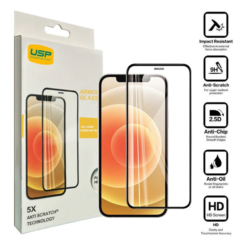 USP Apple iPhone 17 Pro / iPhone 17 / iPhone 16 Pro (6.3') Armor Glass Full Cover Screen Protector - Impact-Resistant,5 Years Warranty