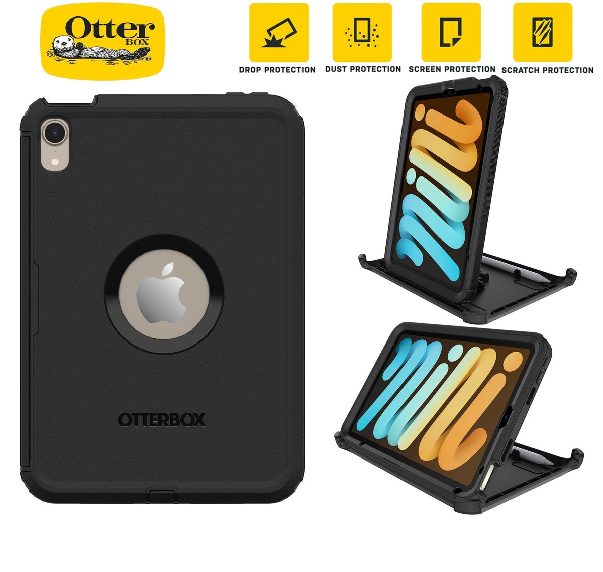 OtterBox Defender Apple iPad Mini (8.3') (A17 Pro) (7th Gen) / iPad Mini (8.3') (6th Gen) Case Black -No Retail Packaging-(77-87478),7 Years Warranty