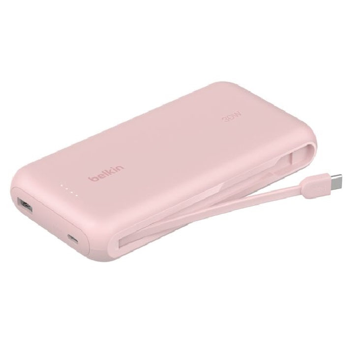 Belkin BoostChargeÂ 20K mAh Power Bank With Integrated USB-C Cable - Pink (BPB024fqPK), 30W, 2xUSB-C, 1x USB-A, CEW $2,500, 2 Years Warranty
