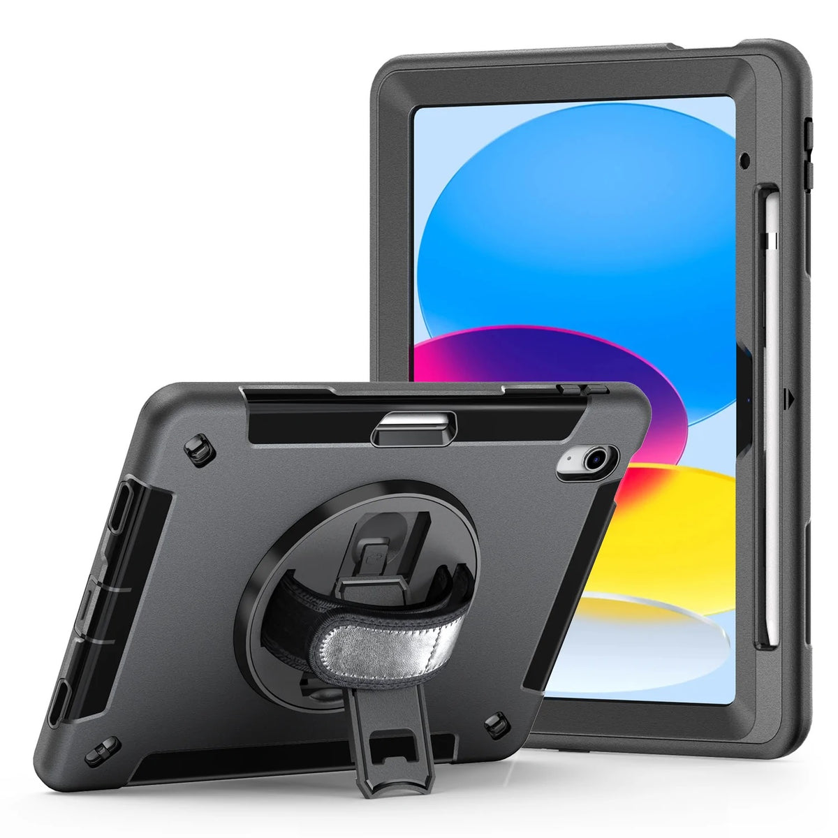 USP Rugged Apple iPad (11') (A16) (11th Gen) / iPad (10.9') (10th Gen) Case Black -Built-in-Kickstand,Hand & Shoulder Strap,DropProof,5 Years Warranty