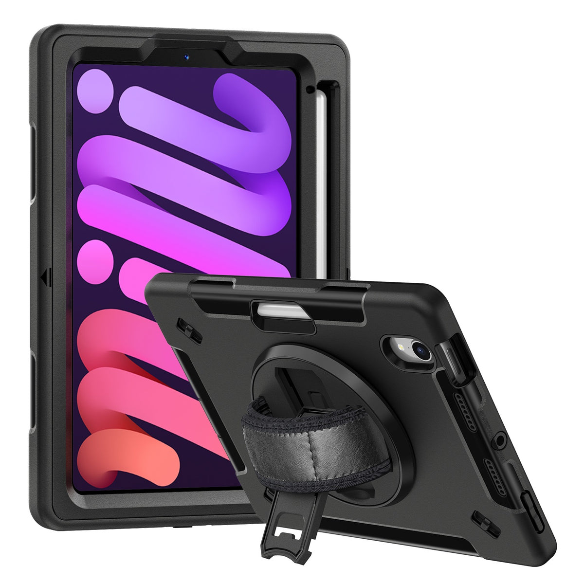 USP Rugged Apple iPad Mini (8.3') (A17 Pro) (7th Gen) / iPad Mini (8.3') (6th Gen) Case Black -  Built-in-Kickstand, 5 Years Warranty