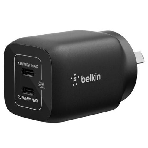 Belkin Dual USB-C 65W (45W + 20W) Wall Charger - Black (ENA007auBK), Compact, Travel-Friendly, Ideal for Nintendo Switch 2,$2500 CEW, 2 Years Warranty