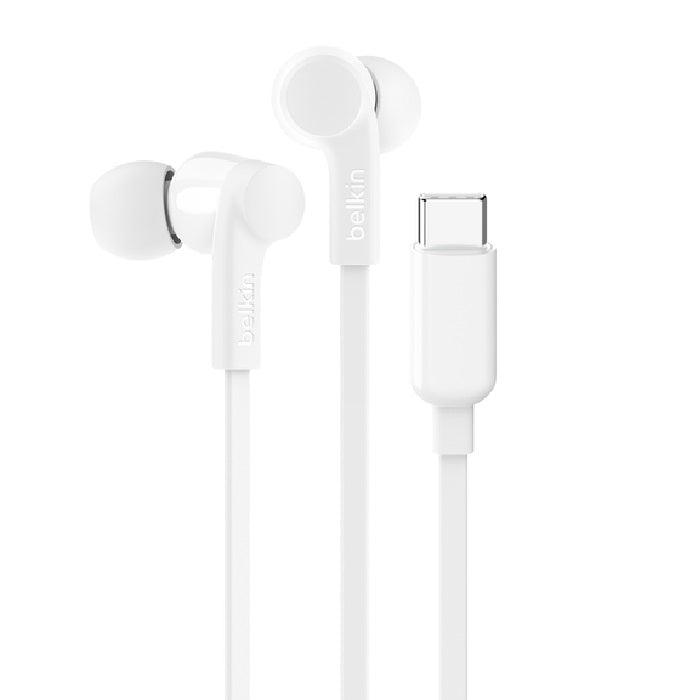 Belkin SoundForm USB-C Wired Earbuds With Adjustable Volume Limiter -White(G3H0002fqPKV2),IPX5-Rated,10mm Drivers,Built-in Microphone,2 Years Warranty