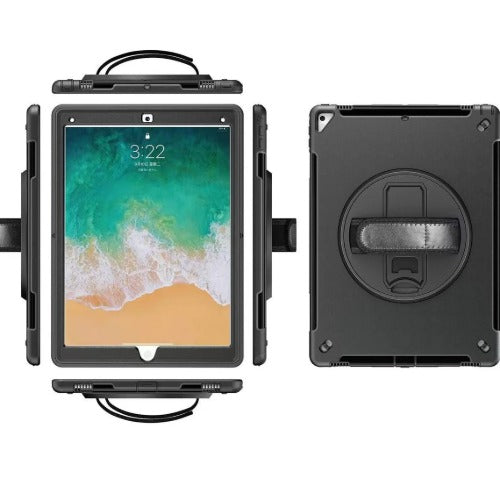 USP Rugged Apple iPad (10.2') (9th/8th/7th Gen) Case Black - Built-in-Kickstand, Hand & Shoulder Strap, DropProof, 5 Years Warranty