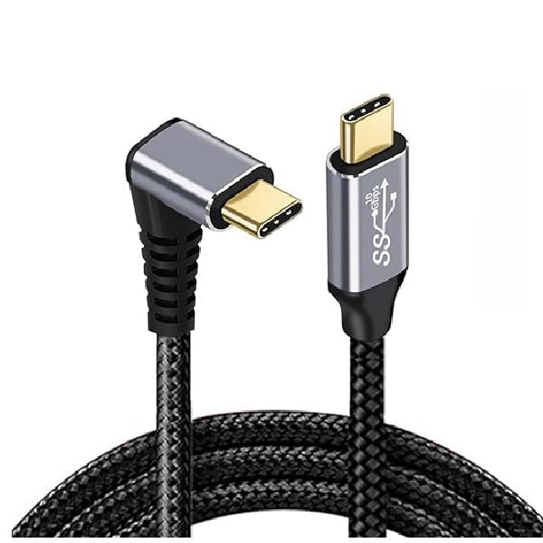 USP Braided USB-C to USB-C Right Angle Cable (1M) - Black,100W Power, Support 10Gbps Data Speed, Reversible Design,5 Years Warranty