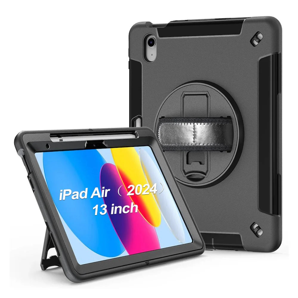 USP Rugged Apple iPad Air (13') (M4/M3/M2) (8th/7th/6th Gen) / iPad Pro (12.9') (6th/5th/4th/3rd) Case Black - Built-in-Kickstand,  5 Years Warranty