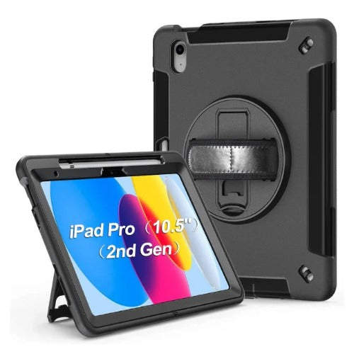 USP Rugged Apple iPad Pro (10.5') (2nd Gen) Case Black- Built-in-Kickstand, Hand & Shoulder Straps, 5 Years Warranty