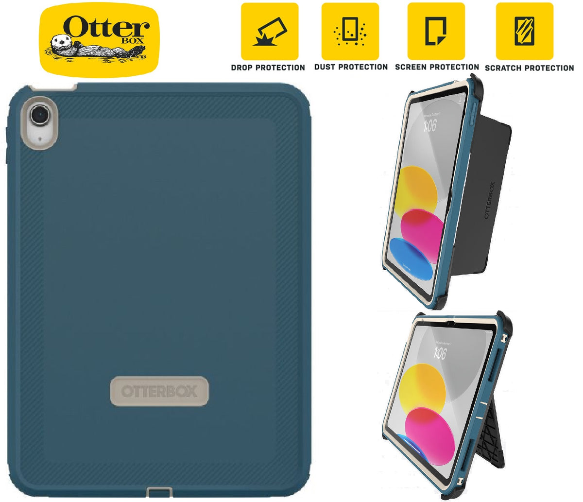OtterBox Rugged Defender Apple iPad (11') (A16) (11th Gen) / iPad (10.9') (10th Gen) Kickstand Case Blue - (77-90081), 7 Years Warranty