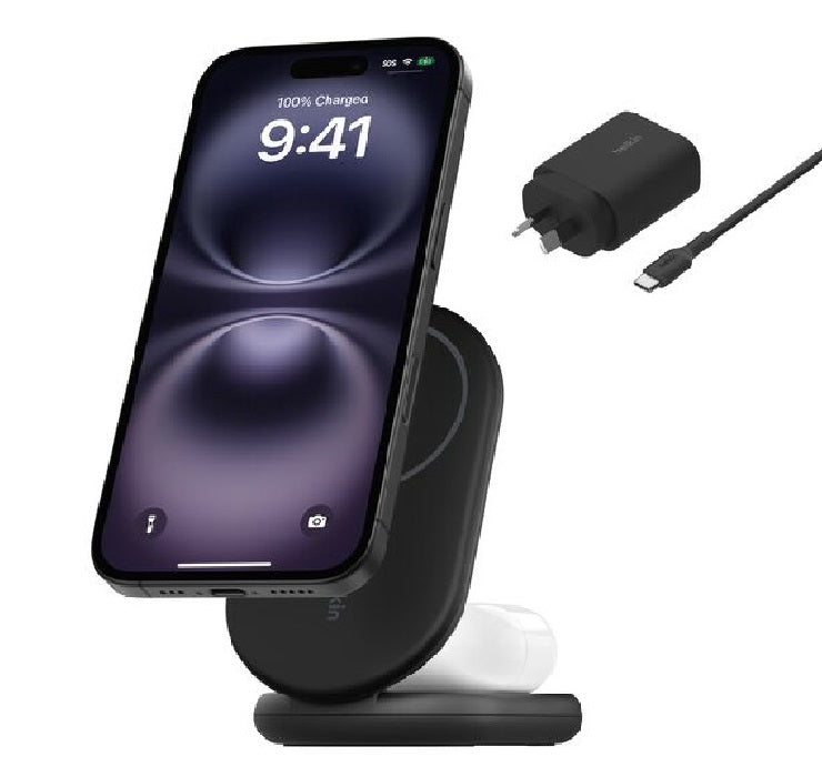 Belkin BoostCharge 2-in-1 Magnetic Foldable Wireless Charger w/ Qi2(15W)+36W Wall Charger+USB-C Cable(1.5M)-Black(WIZ028auBK)$2500 CEW,2-Year Warranty