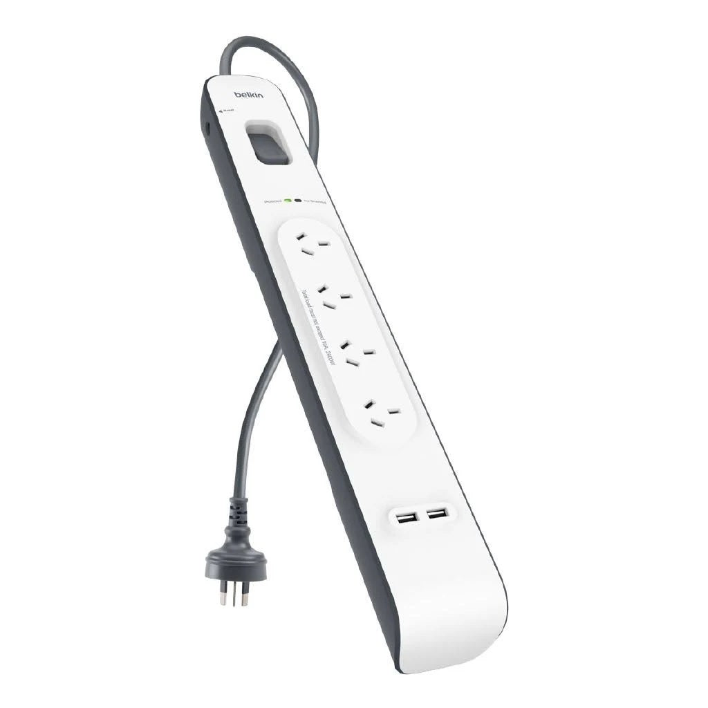 Belkin SurgePlus 4-Outlet Surge Protector With Dual USB Port 2.4 Amp-White(BSV401au2M),Heavy Duty 2M Power Cord,525 Joules,$20000 CEW,2 Years Warranty