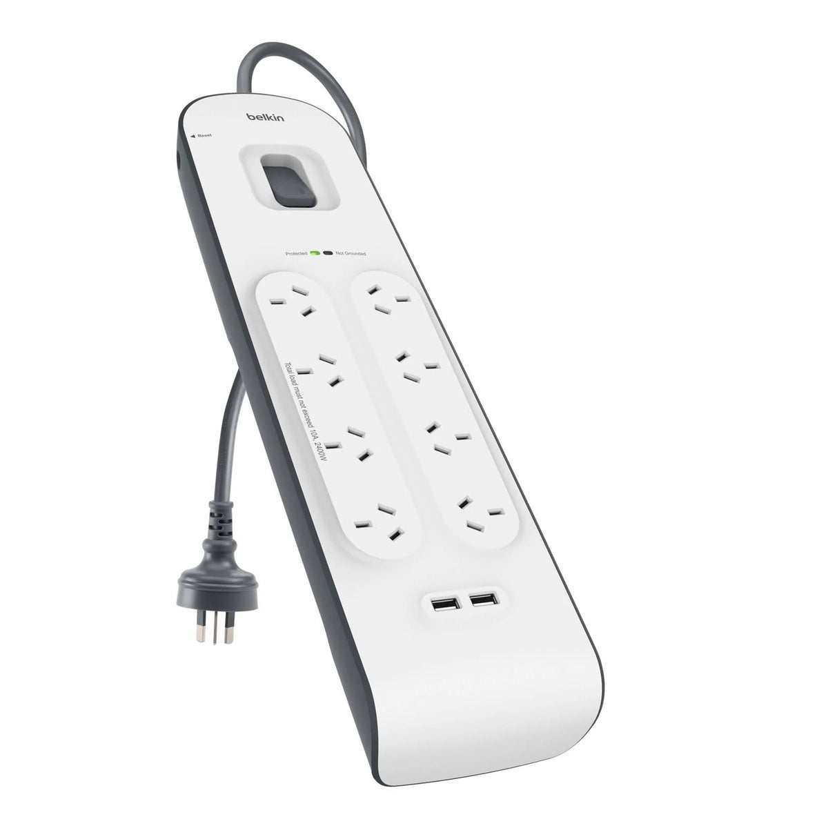 Belkin SurgePlus 8-Outlet Surge Protector With Dual USB Port 2.4 Amp-White(BSV804au2M),Heavy Duty 2M Power Cord,900 Joules,$50000 CEW,2 Years Warranty