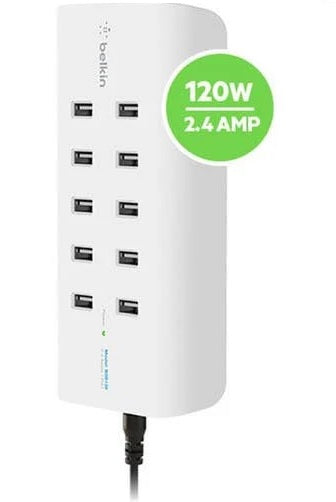 Belkin RockStarâ„¢ 10-Port USB-A Charging Station - White (B2B139au), Intelligent Charging,120W, Overcurrent protection, $5,000 CEW, 2 Years Warranty