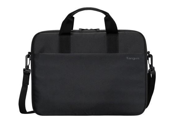 Targus 13-14' IntellectÂ® Slim Briefcase Zippered padded front pocket Removable adjustable shoulder strap carry handles water-resistant fabric Black