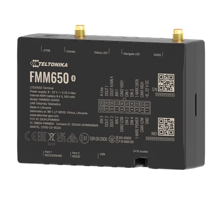 Teltonika FMM650 4G LTE Cat M1 tracker for advanced applications with high capacity backup battery and external antennas