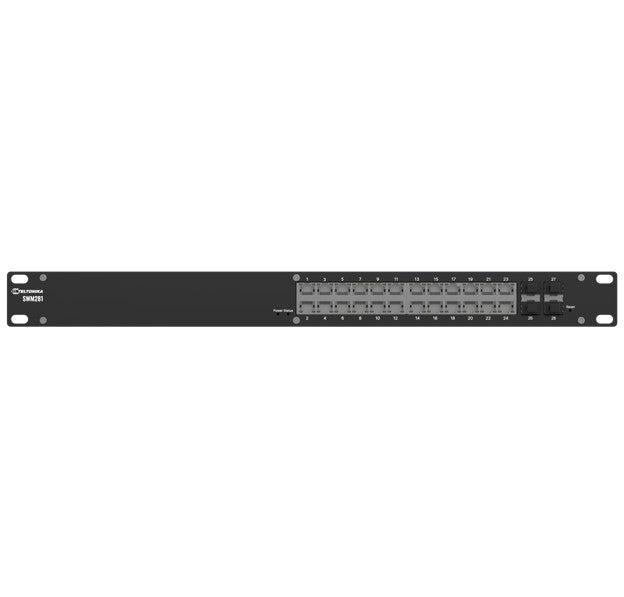 Teltonika SWM281 Gigabit Ethernet managed switch, 24 Gigabit Ethernet with 4 SFP ports, VLAN segmentation, 2-year free RMS, PSU excluded