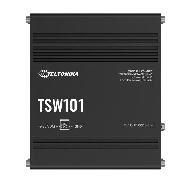 Teltonika TSW101 Automotive POE+ Switch, 4x PoE Ports, 5 x Gigabit Ethernet Ports with speeds of up to 1000 Mbps, PSU excluded