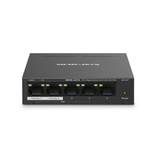 Mercusys MS105GP 5-Port Gigabit Desktop Switch with 4-Port PoE+, 10/100/1000 Mbps RJ45 ports, Up to 250 m