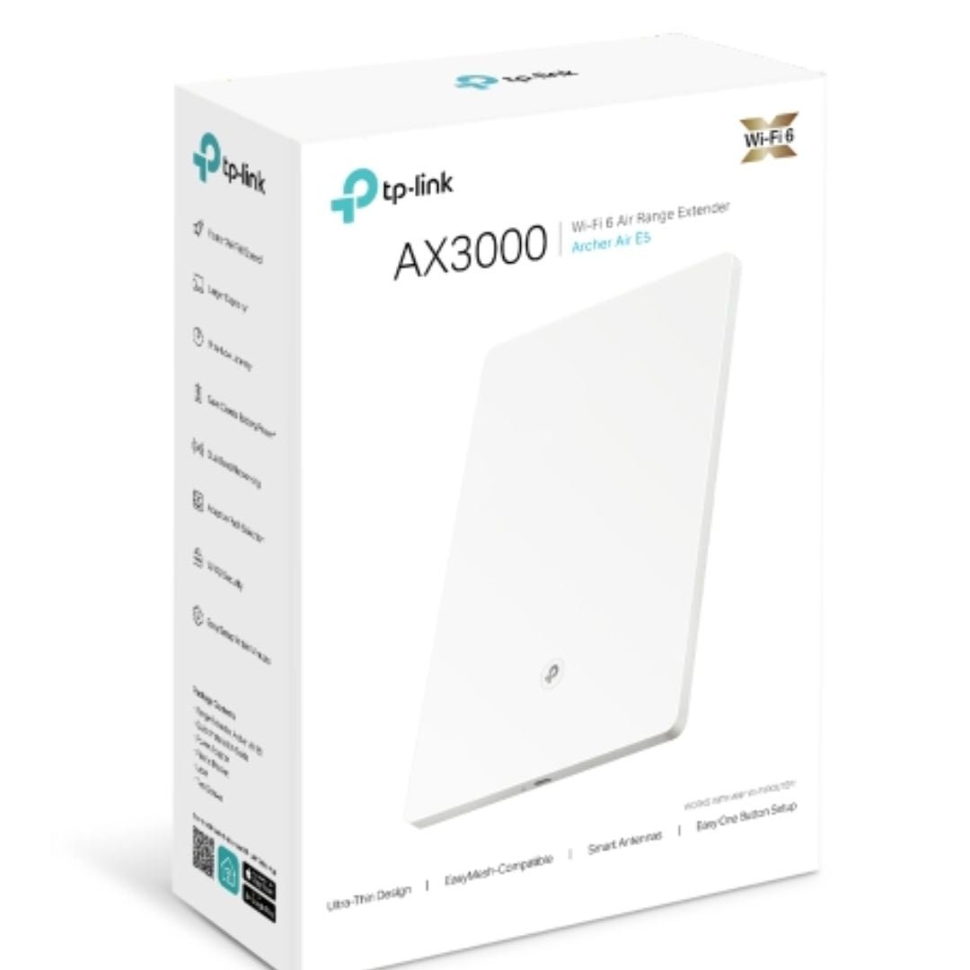 (E)TP-Link Archer Air E5 AX3000 Dual-Band Wi-Fi 6 Air Range Extender, 574Mbps @2.4GHz + 2402Mbps @5GHz , 8mm Ultra-thin Shell, Multiple Install Desi