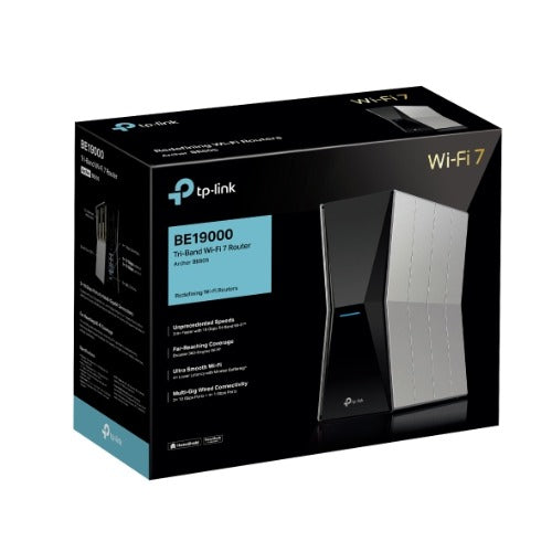 TP-Link Archer BE805 BE19000 Tri-Band Wi-Fi 7 Router (WIFI7) 1376 Mbps at 2.4 GHz + 5760 Mbps at 5 GHz + 11520 Mbps at 6 GHz, 8Ã— Internal Antennas