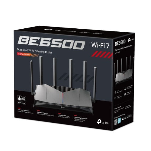 TP-Link Archer GE400 BE6500 Dual-Band Wi-Fi 7 Gaming Router (WIFI7) 688 Mbps at 2.4 GHz + 5765 Mbps at 5 GHz, 6Ã— external Antennas, 2.0 GHz Quad-Core