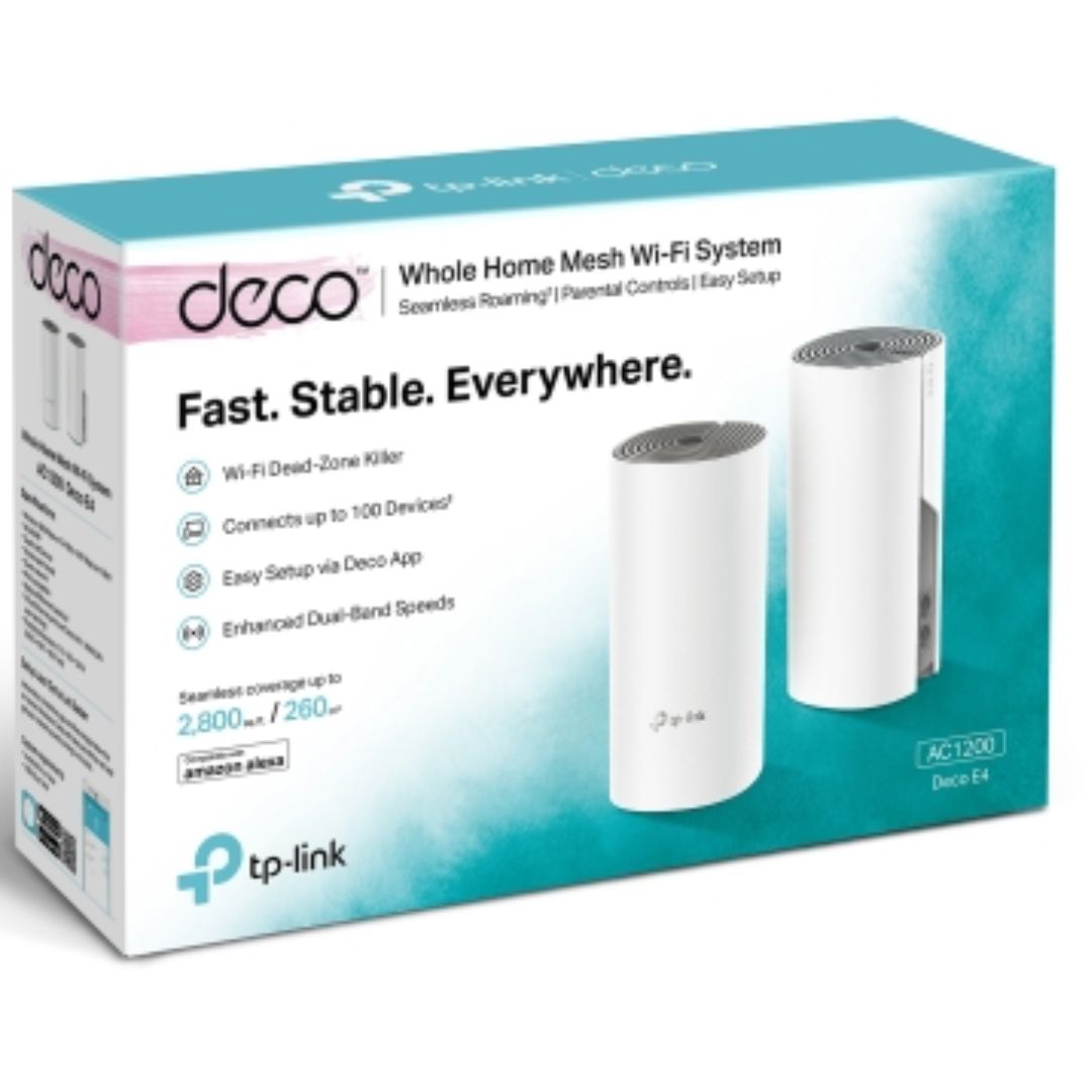 TP-Link Deco E4(2-pack) AC1200 Whole Home Mesh Wi-Fi (2-Pack), Dual-Band, Up to 1167 Mbps, Wireless, Seamless AI Roaming, Gaming & Streaming, Smart Ho