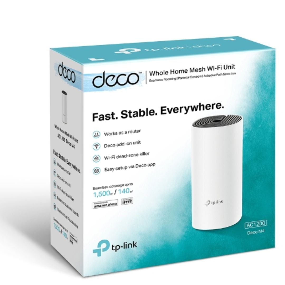 TP-Link Deco M4 (1-pack) AC1200 Whole Home Mesh Wi-Fi (1-Pack), Up to 1167 Mbps, Parental Controls, Seamless AI Roaming, Gaming & Streaming, Smart Hom