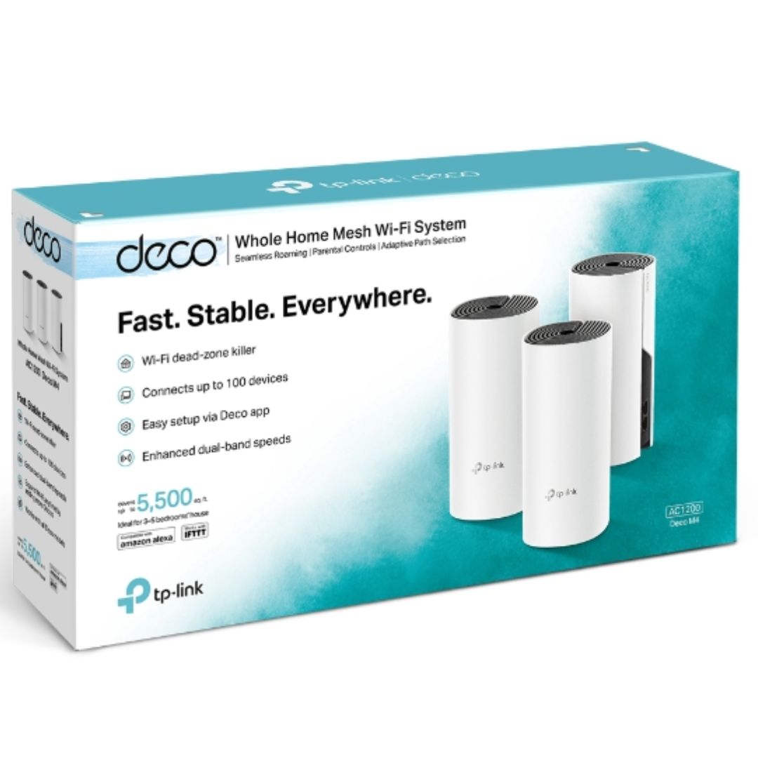 TP-Link Deco M4 (3-pack)  AC1200 Whole Home Mesh Wi-Fi (3-Pack), Up to 1167 Mbps, Parental Controls, Seamless AI Roaming, Gaming & Streaming, Smart Ho