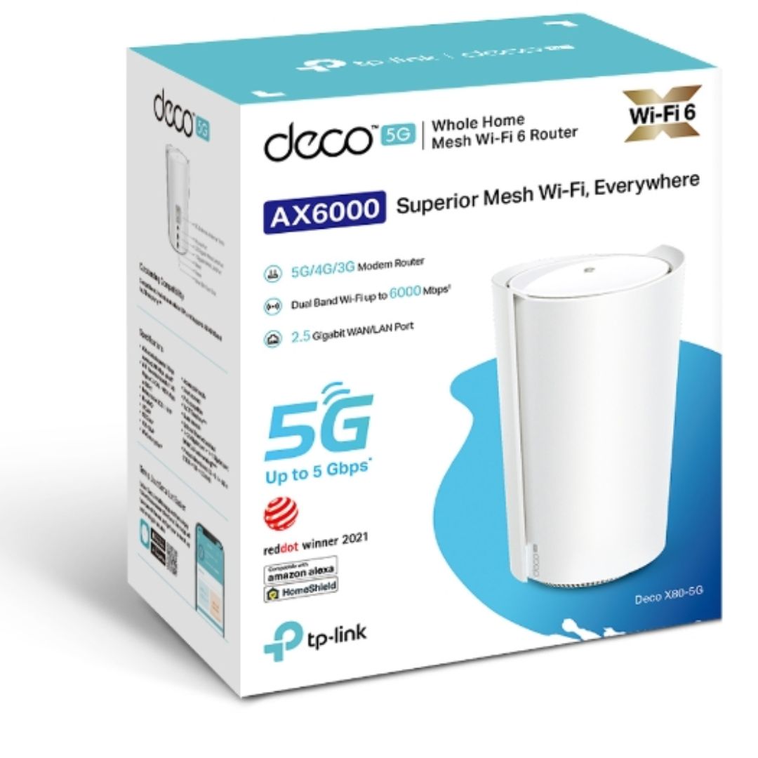 (E)(CH)TP-Link Deco X80-5G(1-pack) 5G AX6000 Whole Home Wi-Fi 6 Gateway,  4804Mbps at 5 GHz + 1148Mbps at 2.4 GHz, 5G 5Gbps/900Mbps, 4G+ Cat20 2Gbps/2