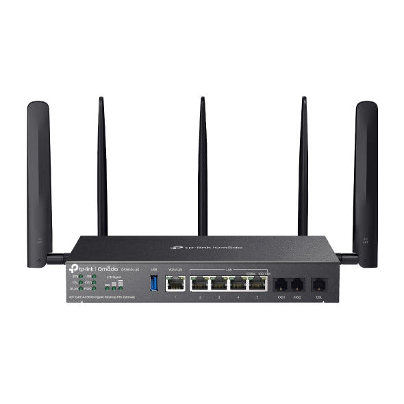 (CH)TP-Link DR3650v-4G Omada 4G+ Cat6 AX3000 Wi-Fi 6 Gigabit Desktop DSL Gateway, 574Mbps@2.4GHz + 2402Mbps@5GHz(HE160), VDSL2 350 350/60, VoIP Triple