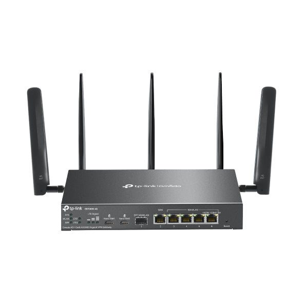 (CH)TP-Link ER706W-4G Omada 4G+ Cat6 AX3000 Gigabit VPN Router, 4G+, Dual Band Wi-fi 6, 6 Gigabit Ports (5 RJ45+1 SFP), 5 High-Gain Detach Ant.