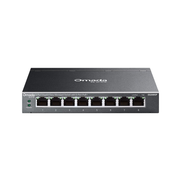TP-Link ES208GP  Omada 8-Port Gigabit Easy Managed Switch with 8-Port PoE+, 8Ã— Gigabit PoE+ Ports , 802.3at/af, 64 W PoE Power,  Desktop Steel Case an