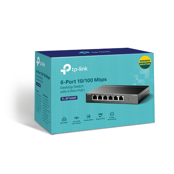 (CH)TP-Link TL-SF1006P 6-Port 10/100Mbps Desktop Switch with 4-Port PoE+, Up To 67W For all PoE Ports, Up To 30W Each PoE Port