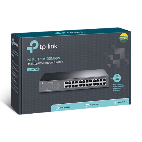 (E)(CH)TP-Link TL-SF1024D 24-Port 10/100Mbps Rackmount Unmanaged Switch energy-efficient Supports MAC 13-inch Desktop steel case 4.8 Gbps Switching Ca