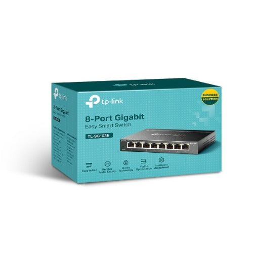 TP-Link TL-SG108E 8-Port Gigabit Easy Smart Switch Provides network monitoring, traffic prioritization and VLAN Web-based user interface Fanless