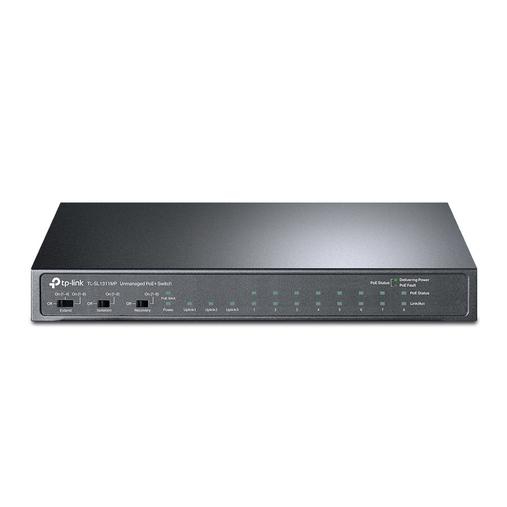 (E)TP-Link TL-SL1311MP 8-Port 10/100Mbps + 3-Port Gigabit Desktop Switch with 8-Port PoE+, Extend Mode for 250m PoE Transmitting, Isolation Mode, PoE