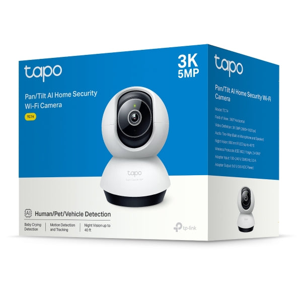 TP-Link TC74 Pan/Tilt AI Home Security Wi-Fi Camera , 3K 5MP (2880Ã—1620), 2.4 GHz, Horizontal 360º