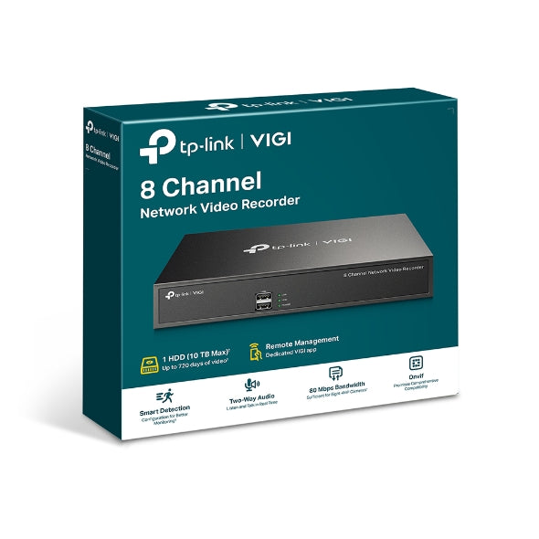 (CH)TP-Link VIGI NVR1008H 8 Channel Network Video Recorder, 24/7 Continuous Recording, Up To 10TB 4 Ch Playback, Up To 5MP (HDD Not Included)
