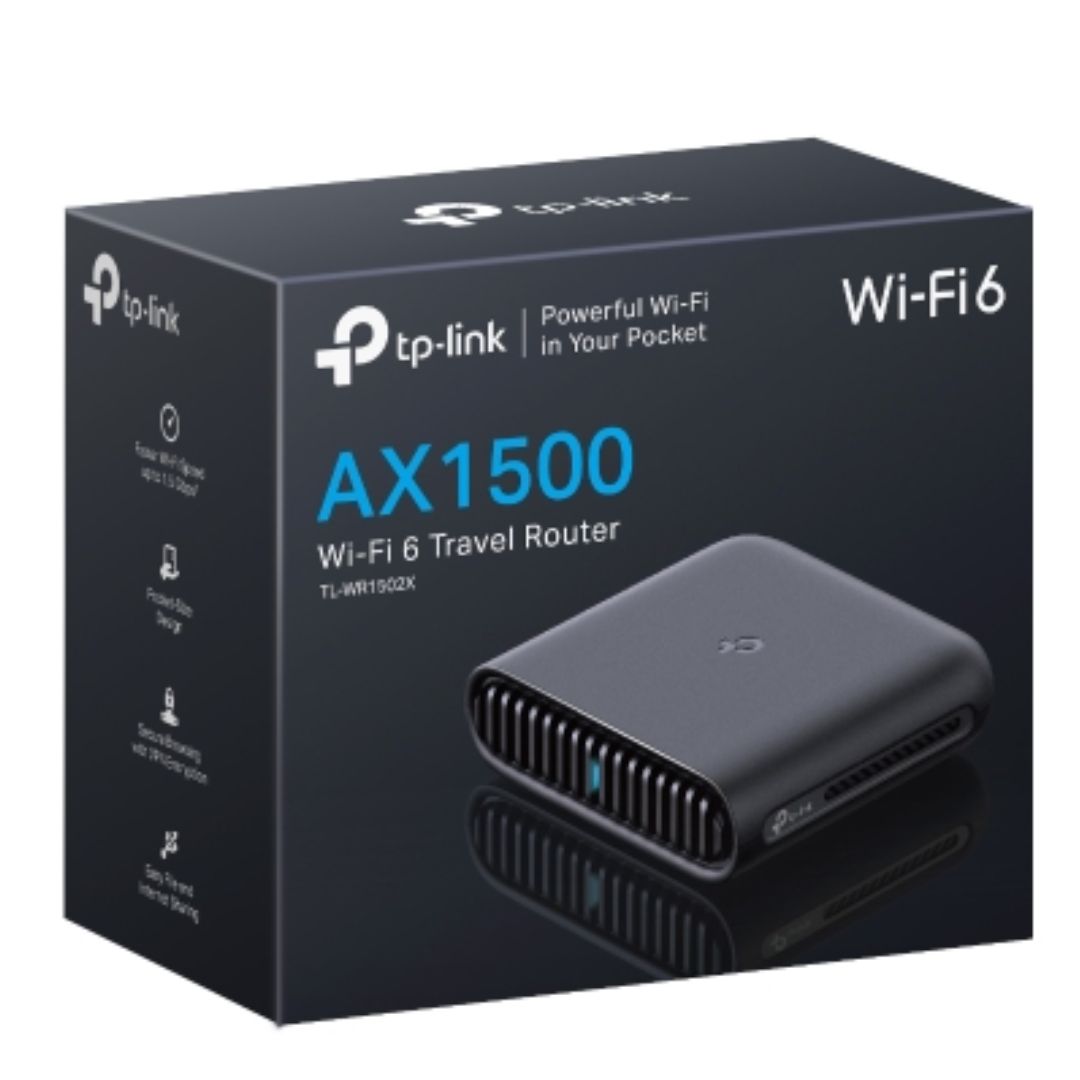 (E)TP-Link TL-WR1502X AX1500 Wi-Fi 6 Travel Router, 1201 Mbps at 5 GHz + 300 Mbps at 2.4 GHz, 2Ã— Internal Antennas, 1Ã— Gigabit WAN Port + 1Ã— Gigabit L