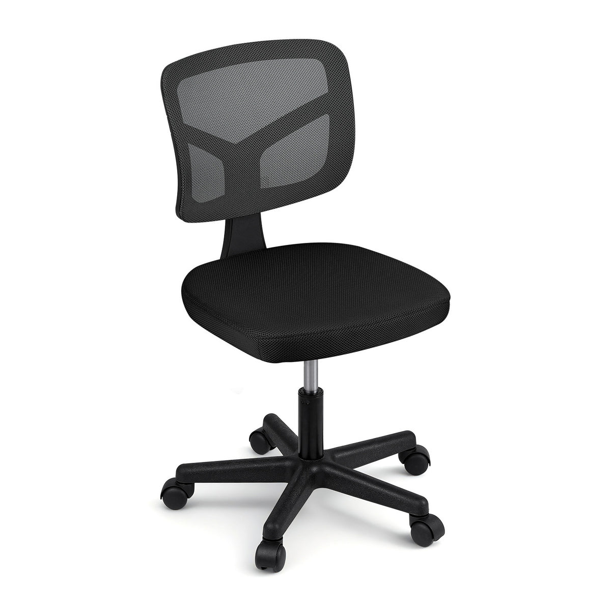 Artiss Armless Office Chair with Wheels, Ergonomic 360° Swivel Home Office Desk Chair, Height Adjustable Computer Task Chair with Fabric Back and Seat for Small Space, Black