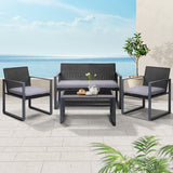 Gardeon 4 PCS Outdoor Sofa Set Rattan Furniture Glass Top Table Chairs Black