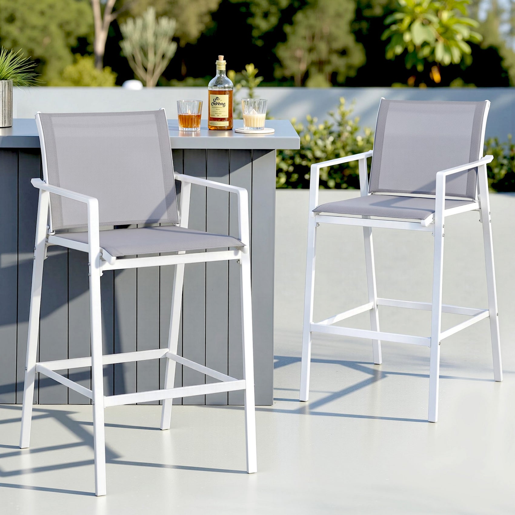 Gardeon 2PC Outdoor Bar Stools Dining Chairs Patio Furniture Garden Steel Textilene White
