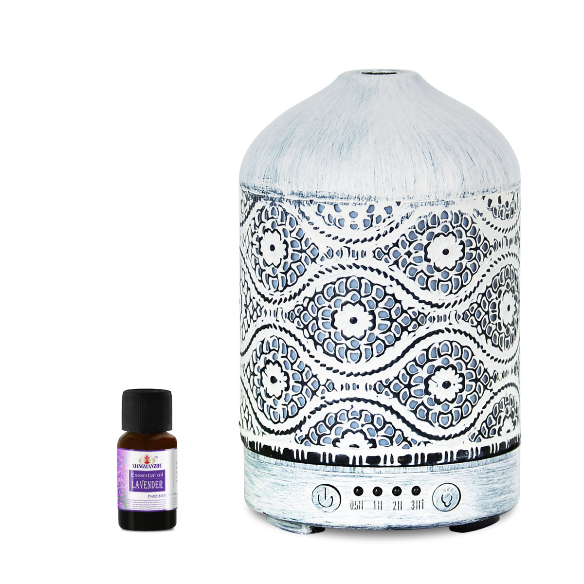 (LS) mbeatÂ® activiva Metal Essential Oil and Aroma Diffuser-Vintage White -100ml Built-in 7 LED colour changing Auto stop misting Product
