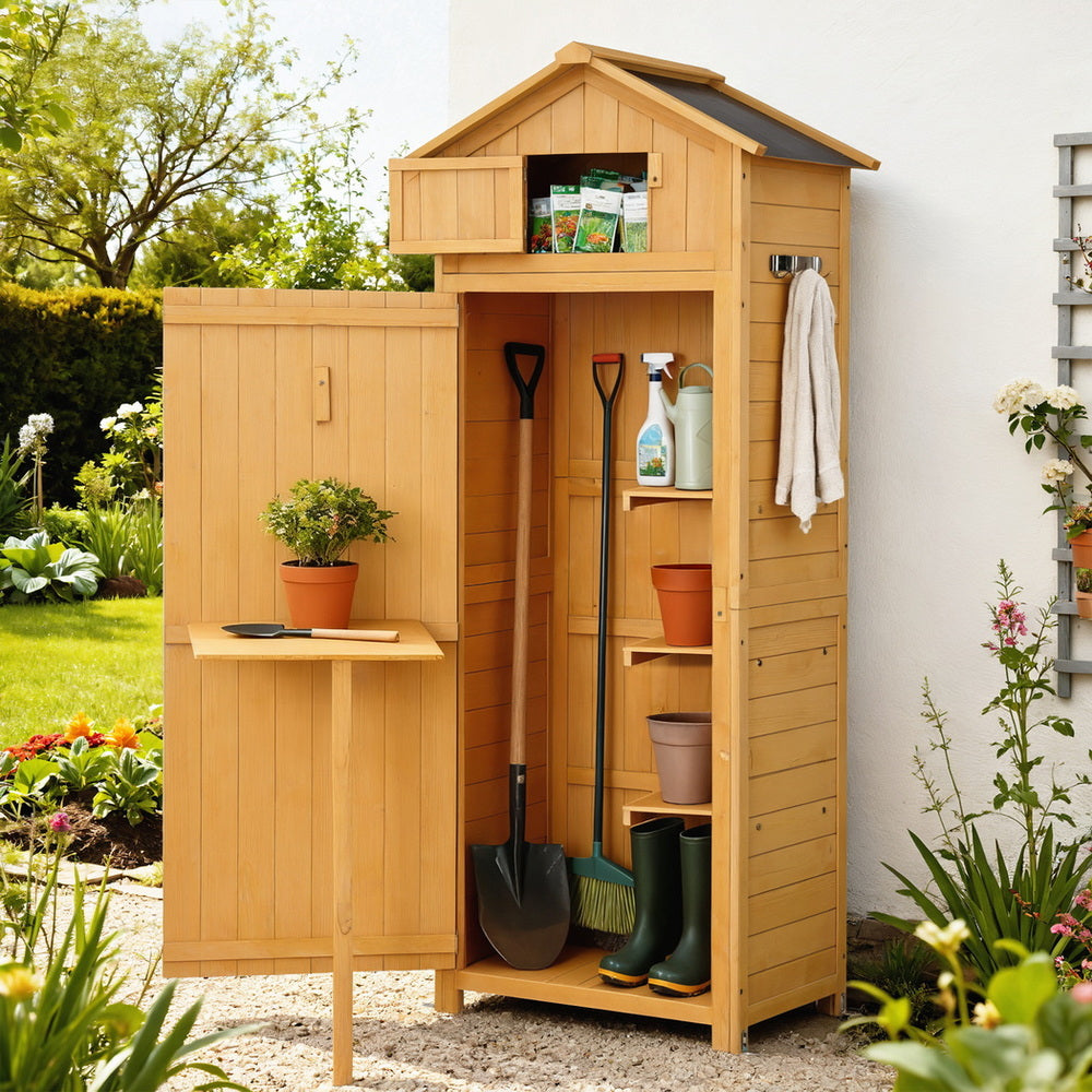 Gardeon Outdoor Storage Cabinet Cupboard Folding Table Tool Organizer Shed Adjustable