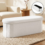 Artiss Storage Ottoman Foot Stool Rest Boucle Fabric Foldable White