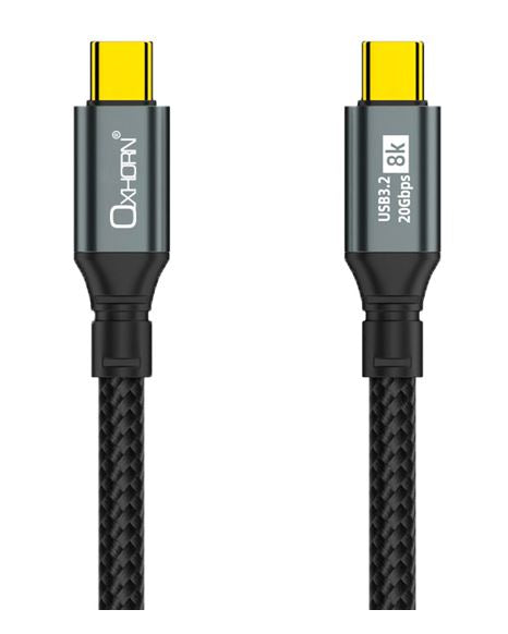 Oxhorn USB 3.2 Gen 2Ã—2 3m USB-C to USB-C 20Gbps 8K@60Hz 20V 100W E-Marker Chip Black fast charging & Video cable Laptop Phones Tablet USB-C Device