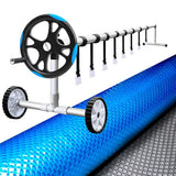 Aquabuddy Pool Cover 500 Micron 10.5x4.2m Silver Swimming Pool Solar Blanket 5.5m Blue Roller