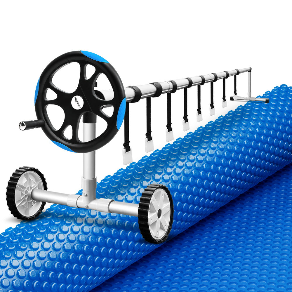 Aqua Buddy Pool Cover 600 Micron Solar Heat 9.5x5m Blanket w/ 5.55m Roller Blue